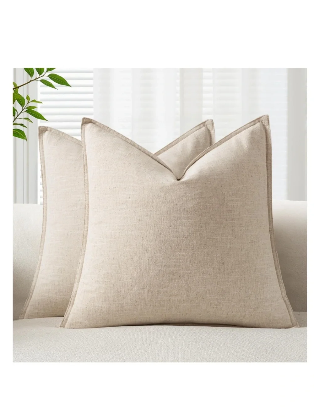 Decorative Linen Throw Pillow Covers SQUARE 22x22” (2-pack) BEIGE